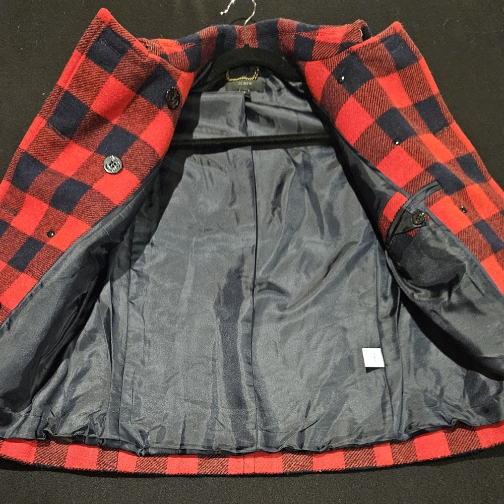 J. Crew Red Navy Blue Buffalo Plaid Wool Coat Jacket Women's Size 2 - Picture 7 of 11
